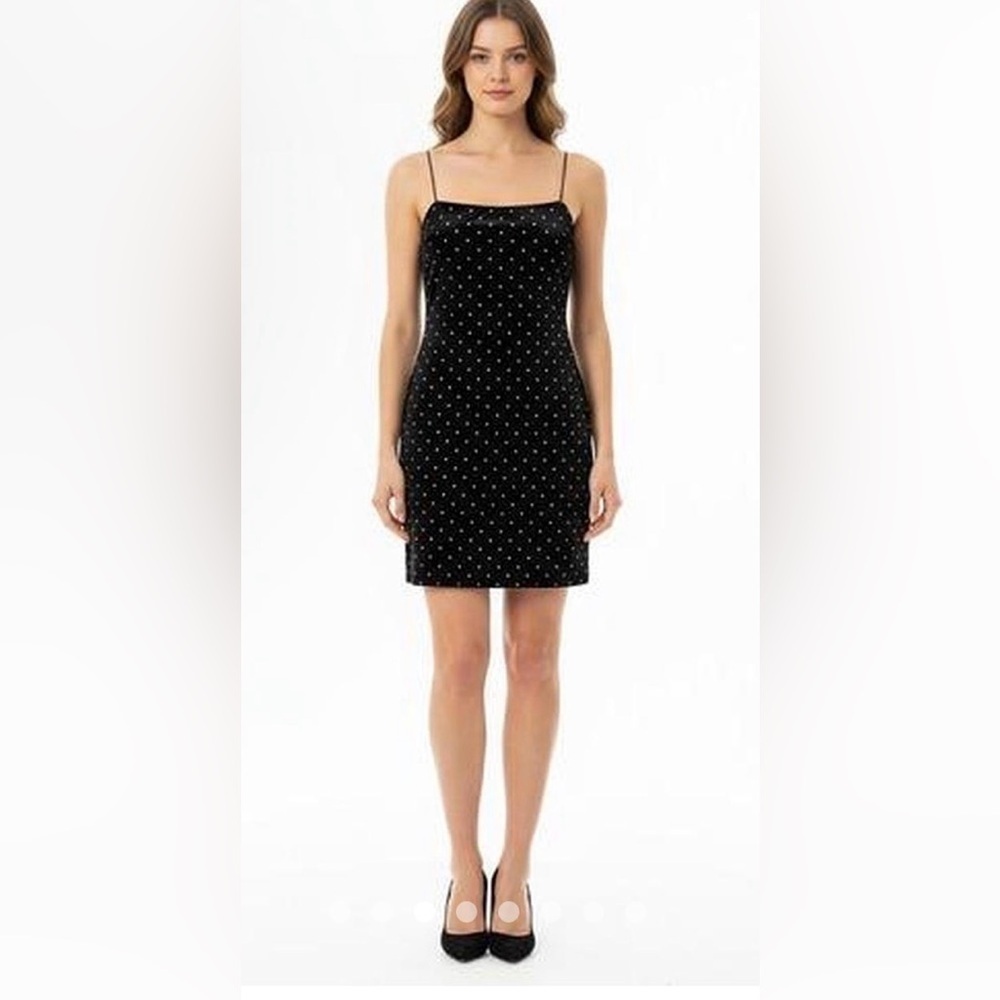 H&M small Black Velvet Rhinestone Mini Cocktail Party Dress strappy S